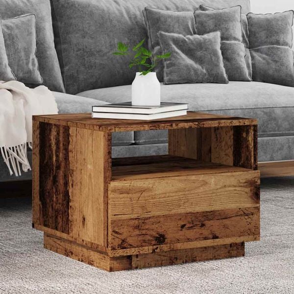 vidaXL Coffee Table with LED Lights Old Wood 50x49x40 cm