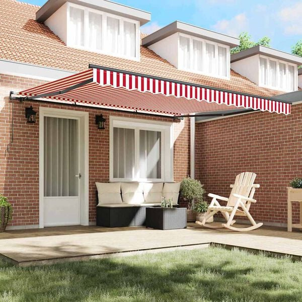 vidaXL Retractable Awning Manual Red and White 400 x 300 cm