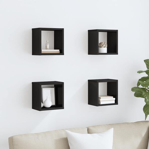 vidaXL Wall Cube Shelves 4 pcs High Gloss Black 22x15x22 cm