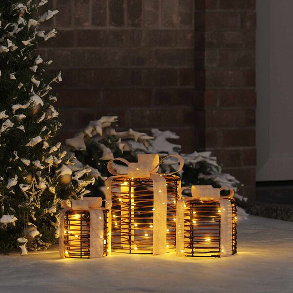 vidaXL Gift Box Decoration 3 pcs Warm white 20 x 20 x 20 cm Rattan