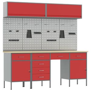 vidaXL Work Cabinet Set with Drawer with Storage Manual 10 pcs Red