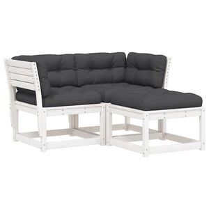 vidaXL 3 Piece Garden Sofa Set with Cushions White Solid Wood Pine