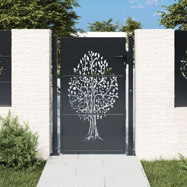 vidaXL Garden Gate Anthracite 100x150 cm Steel Tree Design