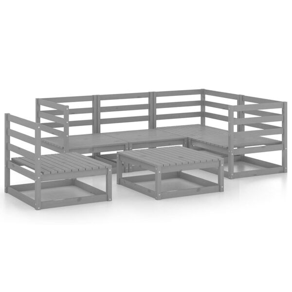 vidaXL 6 Piece Garden Lounge Set Grey Solid Wood Pine