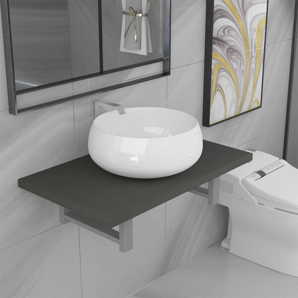 vidaXL Two Piece Bathroom Furniture Set Ceramic Grey