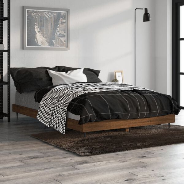 vidaXL Bed Frame without Mattress Brown Oak 120x190 cm Small Double Engineered Wood