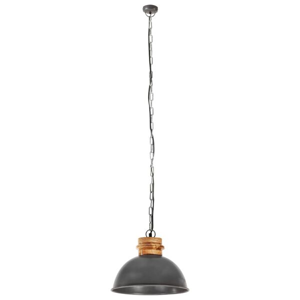 vidaXL Industrial Hanging Lamp Grey Round 32 cm E27 Solid Mango Wood