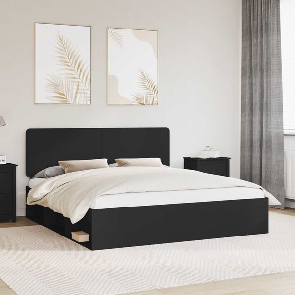 vidaXL Bed Frame with Headboard Black 200 x 200 cm Solid Pine Wood