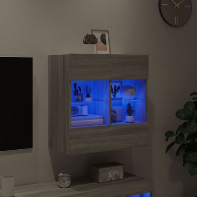 vidaXL TV Wall Cabinet with LED Lights Grey Sonoma 58.5x30x60.5 cm