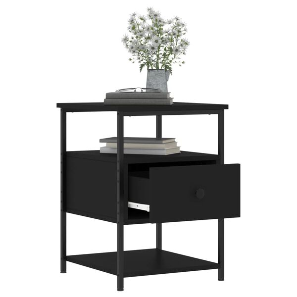vidaXL Bedside Cabinet Black 40x42x56 cm Engineered Wood