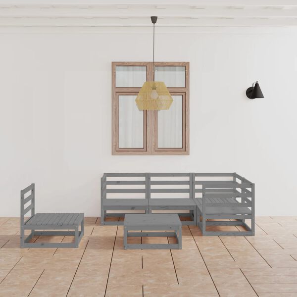 vidaXL 6 Piece Garden Lounge Set Grey Solid Wood Pine