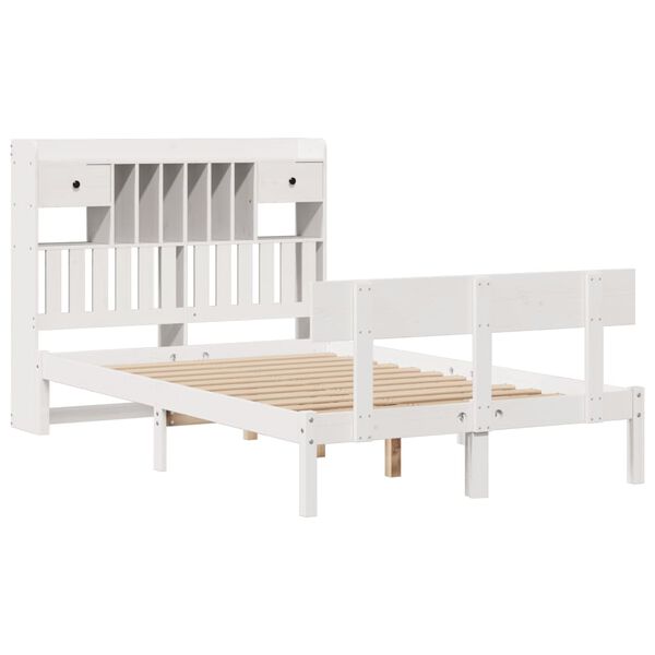 vidaXL Bookcase Bed without Mattress White 135x190 cm Double Solid Wood Pine