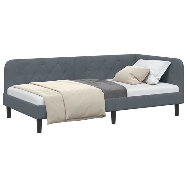vidaXL Corner Bed Frame with Headboard Dark Grey 100 x 200 cm Velvet