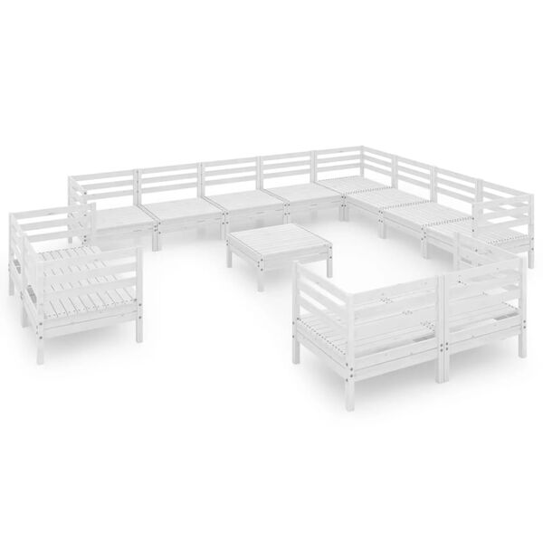 vidaXL 13 Piece Garden Lounge Set Solid Wood Pine White