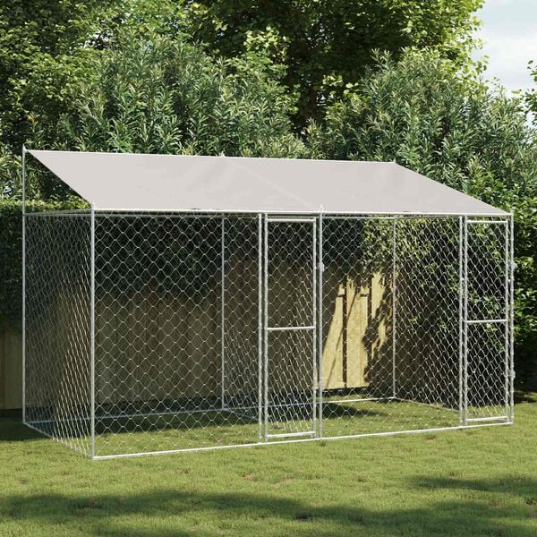 vidaXL Dog Cage with Roof Silver 400 x 200 x 258 cm Steel and PE