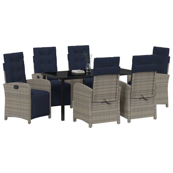 vidaXL Garden Dining Set with Cushion 7 pcs Grey Poly Rattan