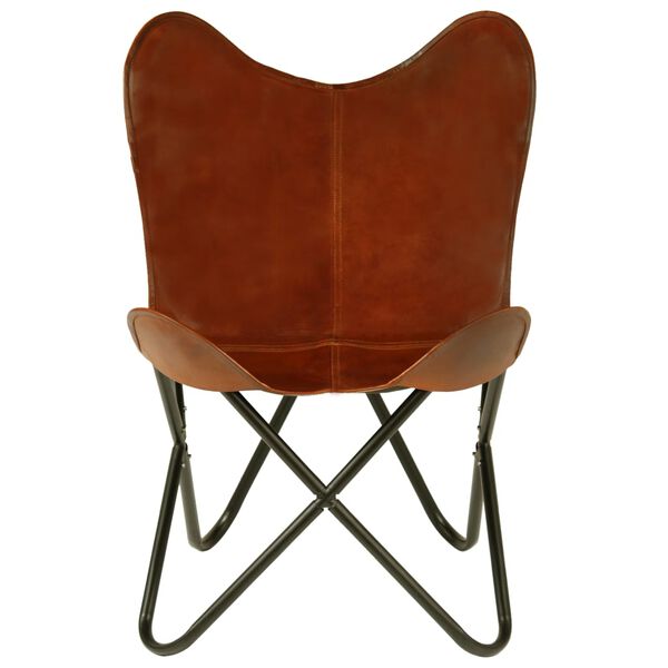 vidaXL Butterfly Chair Brown Kids Size Real Leather