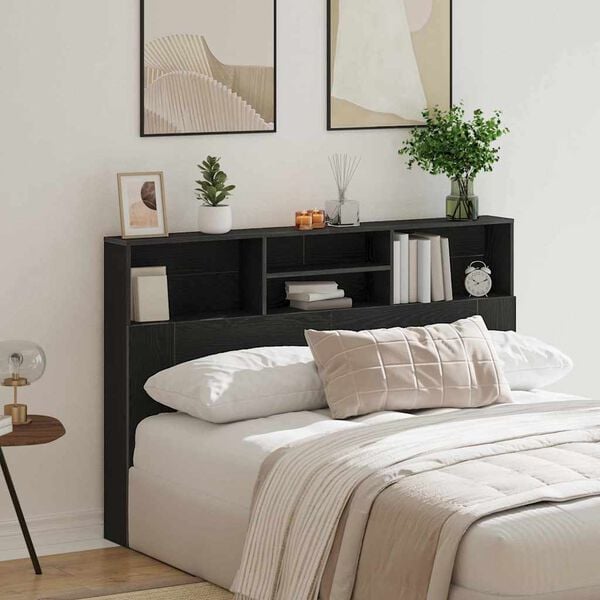 vidaXL Headboard Cabinet Black Oak 160 x 19 x 103.5 cm Engineered Wood