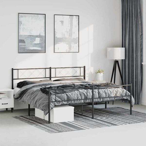 vidaXL Metal Bed Frame without Mattress with Footboard Black 183x213cm