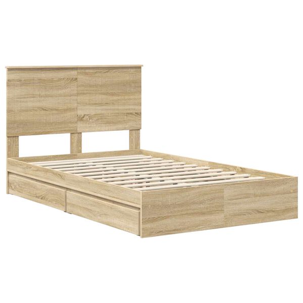 vidaXL Storage Bed with Drawer Sonoma Oak 120 x 190 cm Engineered Wood