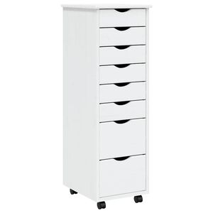 vidaXL Rolling Cabinet with Drawers "MOSS" White Solid Wood Pine