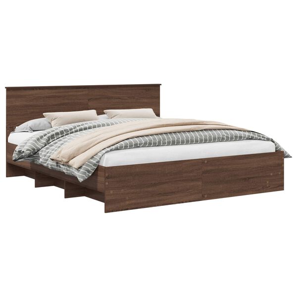 vidaXL Bed Frame with Headboard Brown Oak 200 x 200 cm Engineered Wood