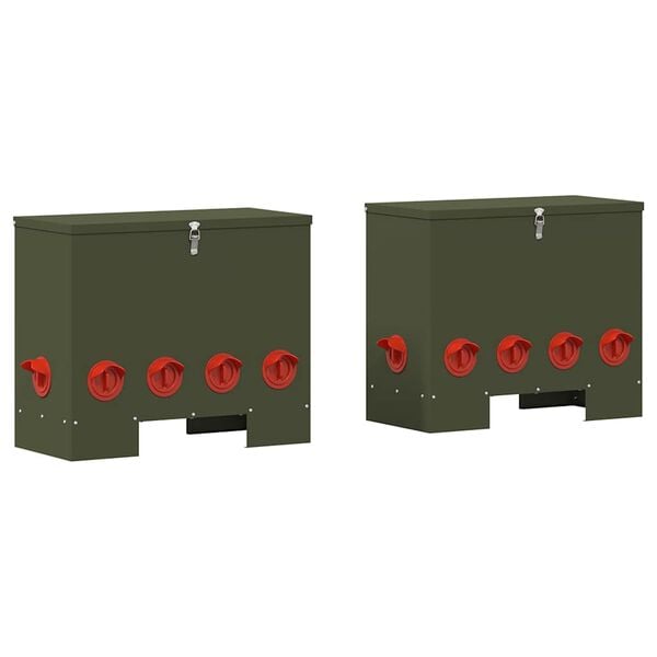 vidaXL Chicken Feeder 2 pcs Olive Green 60.5 x 29 x 51 cm