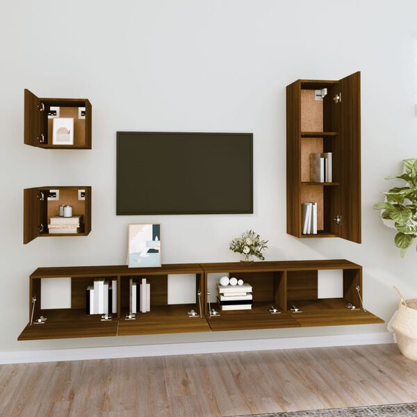 vidaXL 5 Piece TV Cabinet Set Brown Oak Engineered Wood