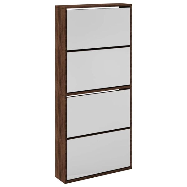 vidaXL Shoe Cabinet with Mirror 4-Layer Brown Oak 63x17x134 cm