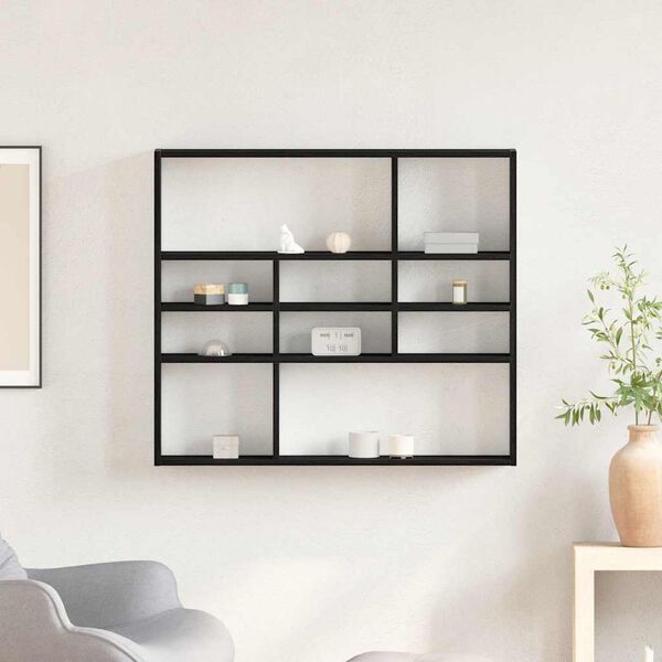 vidaXL Wall Shelf Black Oak 90x16x78 cm Engineered Wood