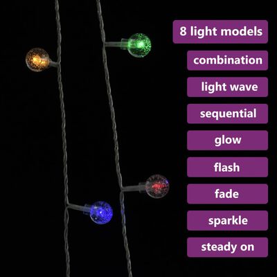 vidaXL Globe Fairy String Lights 20m 200 LED Colourful 8 Function