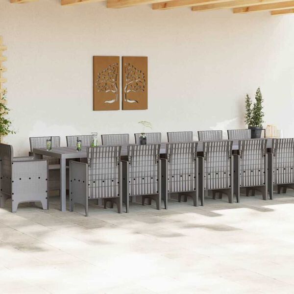 vidaXL Garden Dining Set with Cushions 17 pcs Light Grey PP