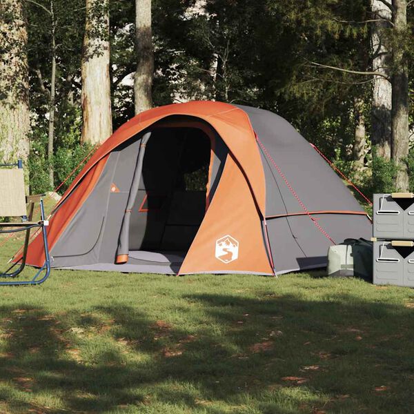 vidaXL Family Tent Cabin 6-Person Grey and Orange Waterproof