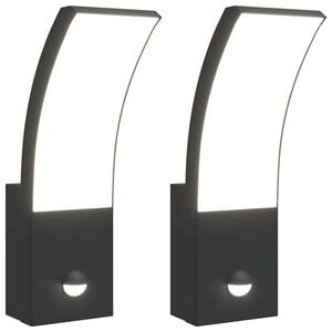 vidaXL Outdoor LED Wall Lights with Sensors 2pcs Black Die-cast Aluminium
