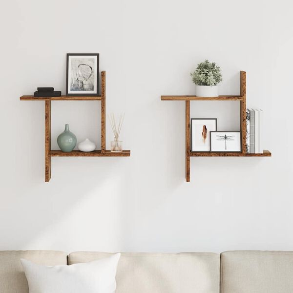 vidaXL Wall Shelves 2 pcs Old Wood 50x12x50 cm Engineered Wood