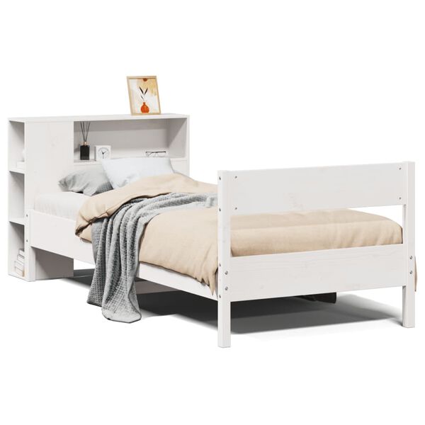 vidaXL Bookcase Bed without Mattress White 75x190 cm Small Single Solid Wood Pine
