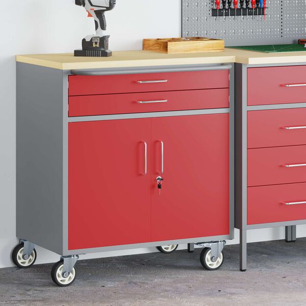 vidaXL Work Cabinet with Drawer 2 pcs Red and Grey 75 x 45 x 85 cm