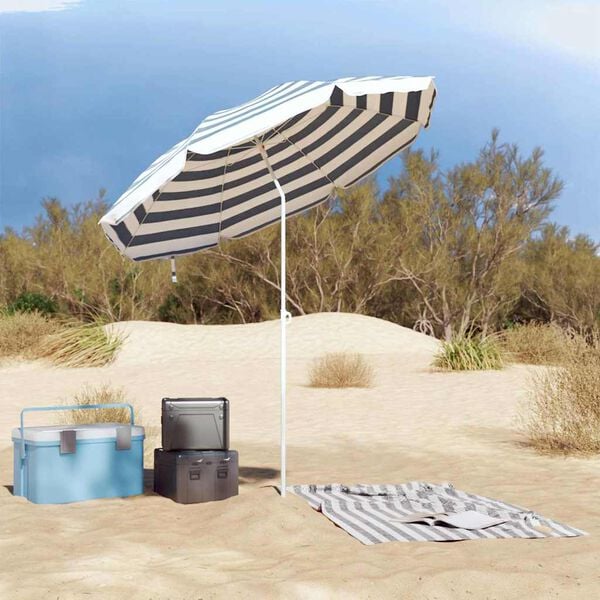 vidaXL Beach Parasol Blue and White 206 x 206 x 212 cm