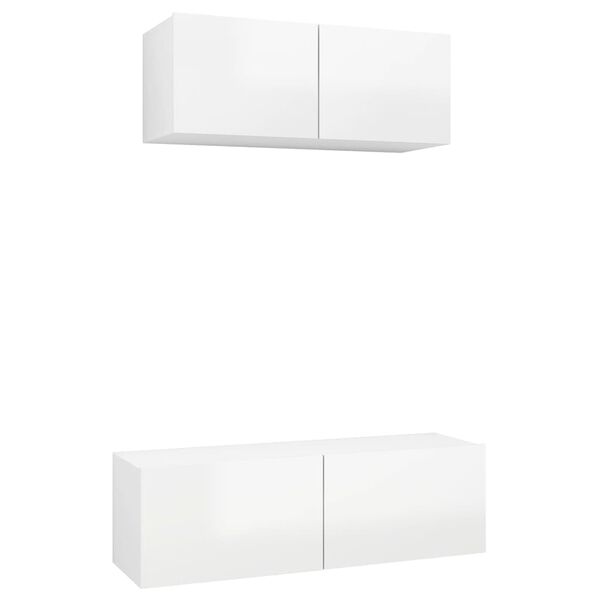 vidaXL 2 Piece TV Cabinet Set High Gloss White Engineered Wood
