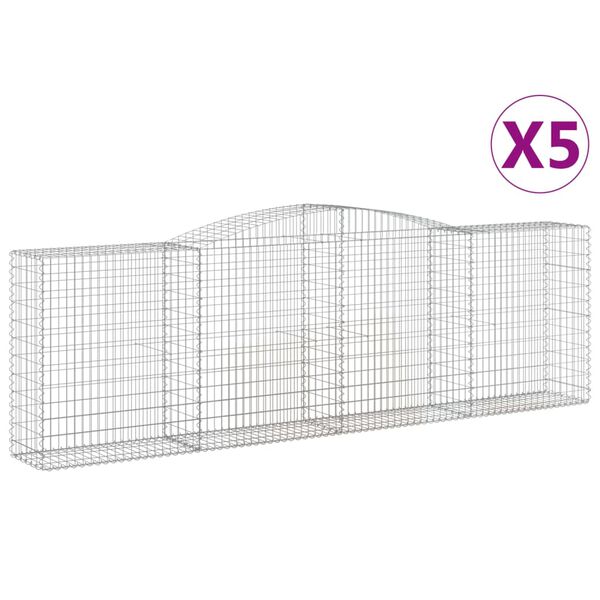 vidaXL Arched Gabion Baskets 5 pcs 400x50x120/140 cm Galvanised Iron
