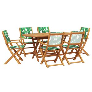 vidaXL 7 Piece Garden Dining Set Leaf Pattern Fabric and Solid Wood
