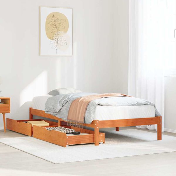 vidaXL Bed Frame without Mattress Wax Brown 90x190 cm Single Solid Wood Pine