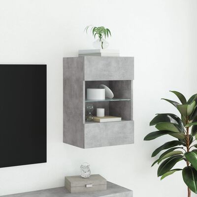 vidaXL TV Wall Cabinet with LED Lights Concrete Grey 40x30x60.5 cm