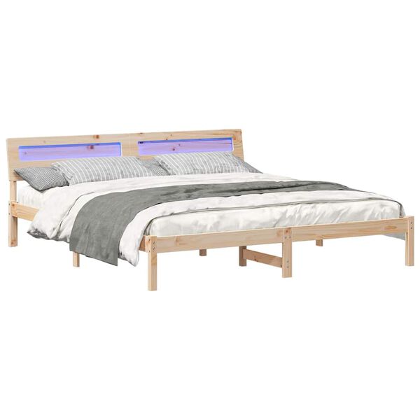 vidaXL Bed Frame with Headboard Brown 180 x 200 cm Solid Pine Wood