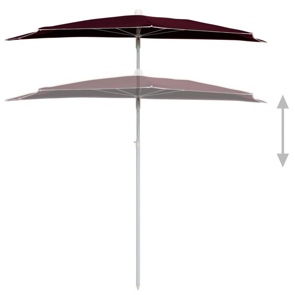vidaXL Garden Half Parasol with Pole 180x90 cm Bordeaux Red