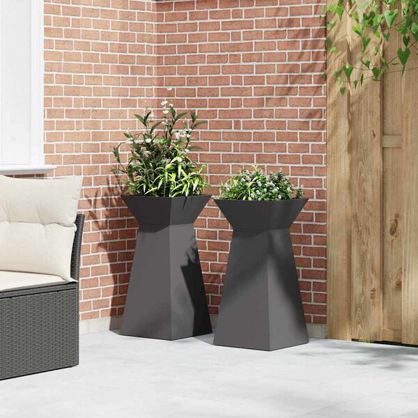 vidaXL Pillar Planter 2 pcs Black 35 x 35 x 73 cm