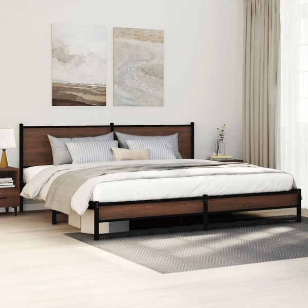 vidaXL Metal Bed Frame without Mattress Brown Oak 200x200 cm