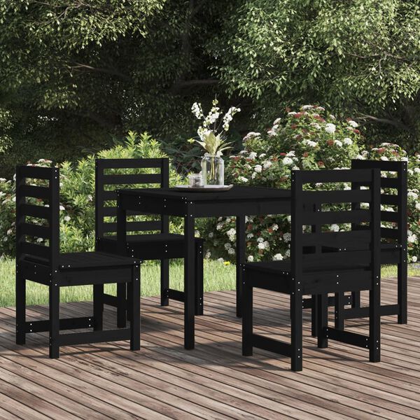 vidaXL 5 Piece Garden Dining Set Black Solid Wood Pine