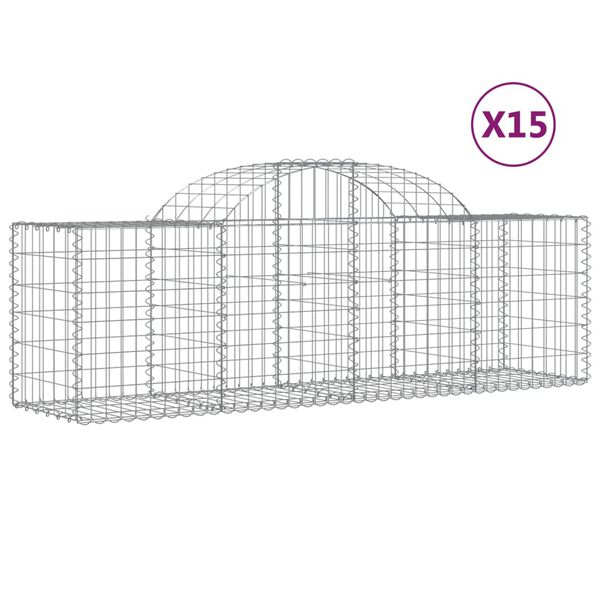 vidaXL Arched Gabion Baskets 15 pcs 200x50x60/80 cm Galvanised Iron