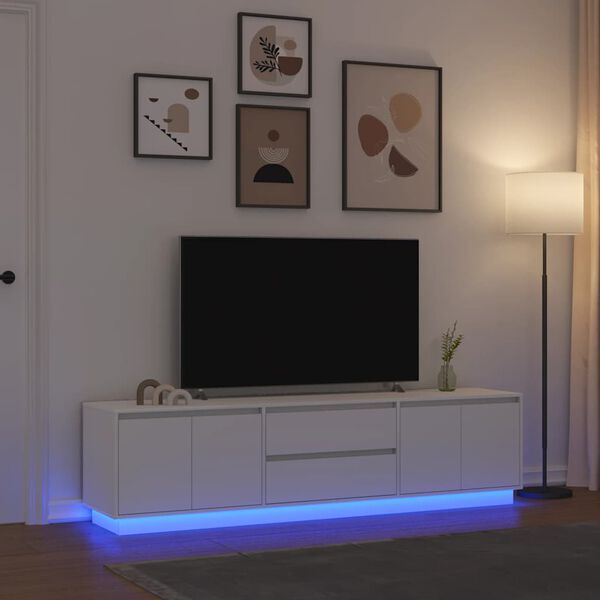 vidaXL TV Cabinet with LED Lights White 193.5x41x50 cm